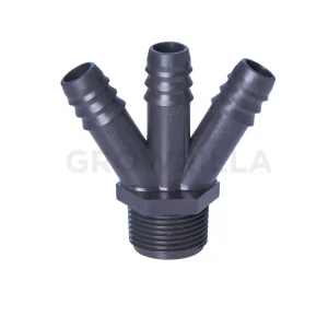 BARBED FITTING CONNECTOR 3 WAY OUT 16MM X 3/4" MALE THREAD